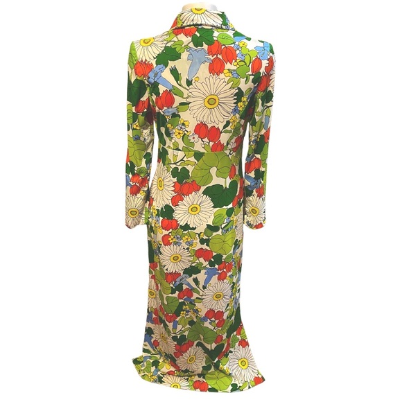 Vintage Anika Mod Flower Power Long Sleeve Maxi Dress Sz M Dagger Collar - Picture 4 of 14